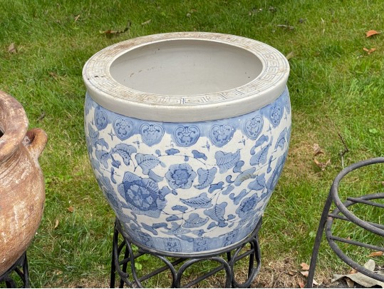 Assorted Planters With Stands And A Garden Gnome