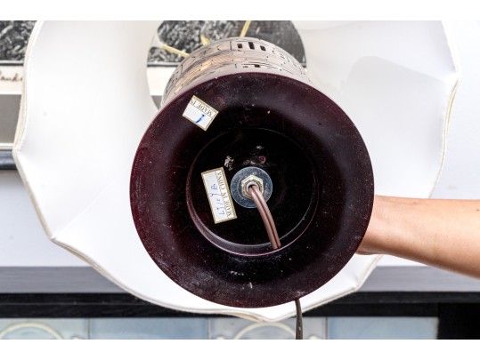 Vintage Chinese Carved Soapstone Cylindrical Table Lamp