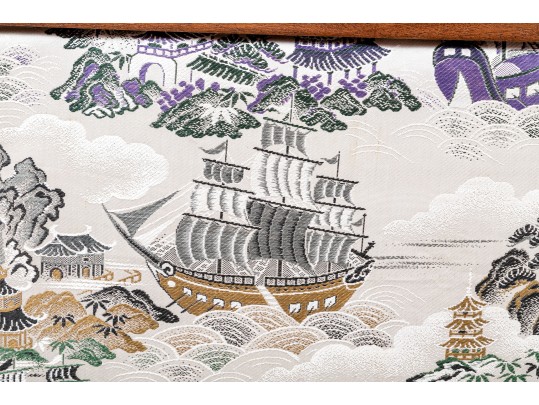 Vintage Chinoiserie Upholstered Wooden Framed Nautical Inspired Fire Screen 