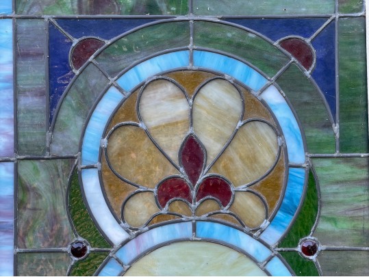 Vintage Framed, Stained Leaded Glass Window Pane