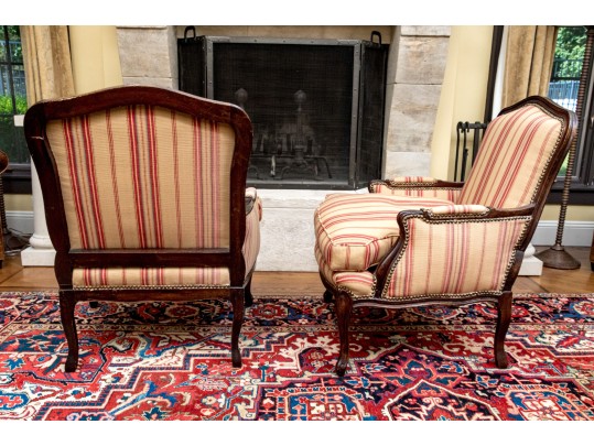 Handsome Pair Of Custom Upholstered Louis XV Style Bergeres