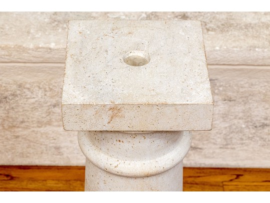 Pair Of Neoclassical Style Carved Limestone Column Form Pedestals