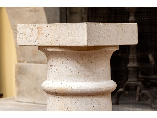 Pair Of Neoclassical Style Carved Limestone Column Form Pedestals