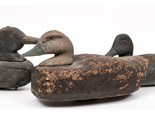 Three Antique Decoy Duct Two Carved Wood, One Cork With Wooden Head