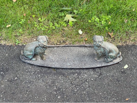 Maitland-Smith Iron Sculpture, Pugs Holding A Rope