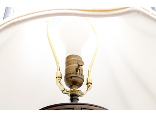 Vintage Chinese Carved Soapstone Cylindrical Table Lamp