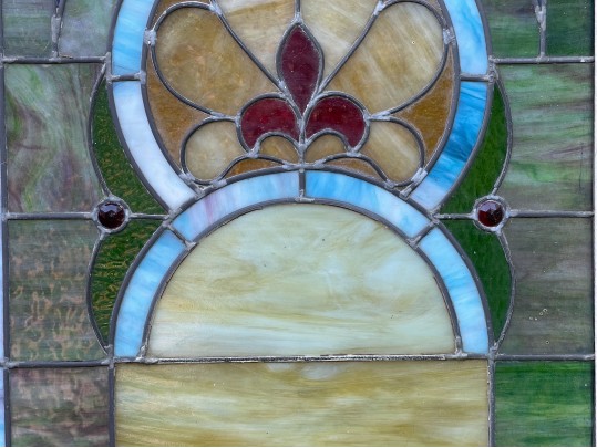Vintage Framed, Stained Leaded Glass Window Pane