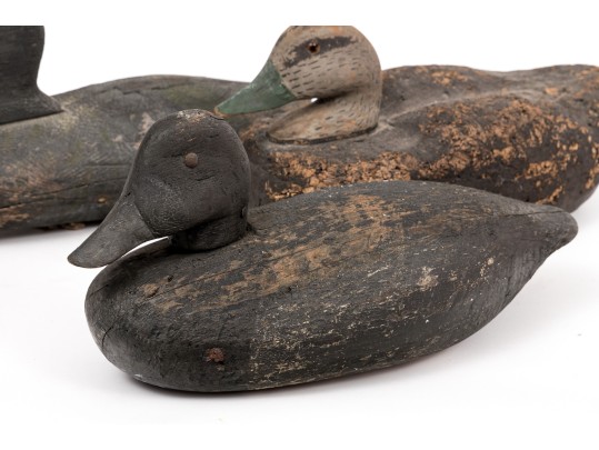 Three Antique Decoy Duct Two Carved Wood, One Cork With Wooden Head