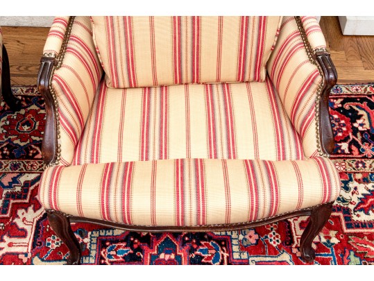 Handsome Pair Of Custom Upholstered Louis XV Style Bergeres