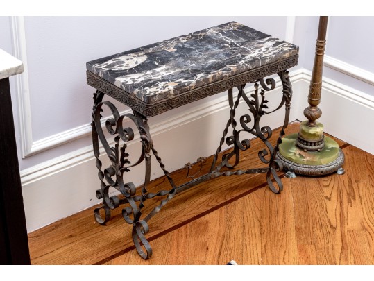 Elegant Antique French Marble-Topped Wrought Iron Accent Table