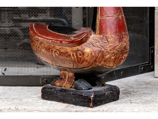 Semi-antique Indian / Indonesian Pair Of Carved And Painted Mandarin Ducks