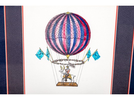 Two Fantastic Book Plate Prints Depicting Hot Air Balloons