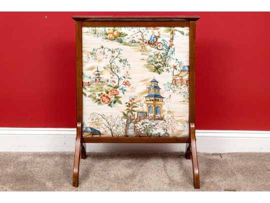 Vintage Chinoiserie Upholstered Wood Framed Firescreen