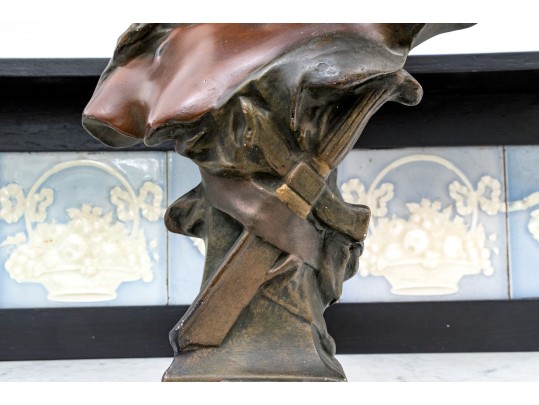 Faux Bronze Finished Plaster Bust On Plinth, 