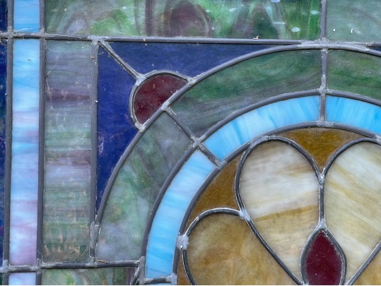 Vintage Framed, Stained Leaded Glass Window Pane