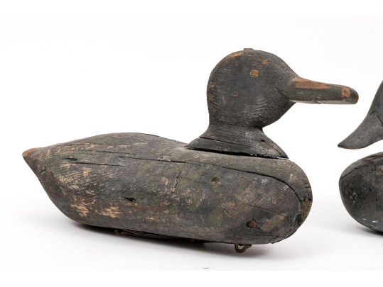 Three Antique Decoy Duct Two Carved Wood, One Cork With Wooden Head