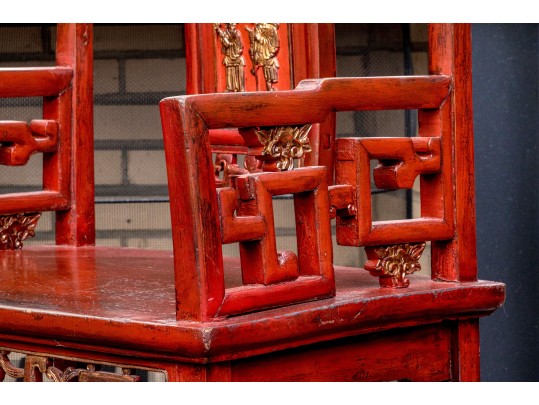 Antique Hand Carved And Lacquered Armchair