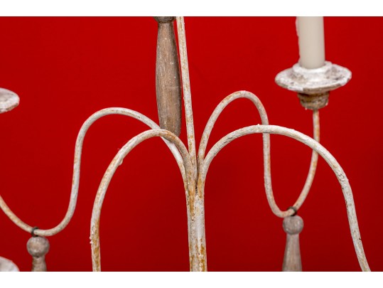 Pair Of Plaster Finished Iron Five-Light Candelabras