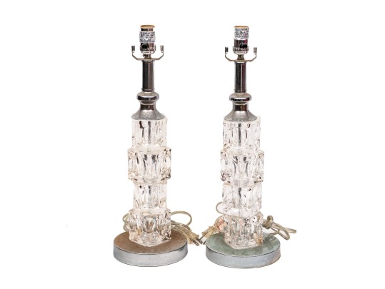 Pair Of MCM Crystal Stacked Cubes Form Table Lights