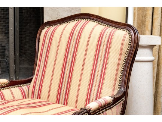 Handsome Pair Of Custom Upholstered Louis XV Style Bergeres