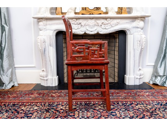 Antique Hand Carved And Lacquered Armchair