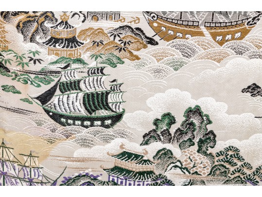 Vintage Chinoiserie Upholstered Wooden Framed Nautical Inspired Fire Screen 