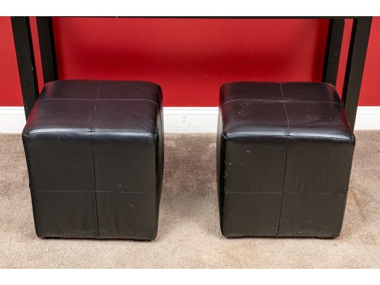 Restoration Hardware Upholstered Stools With Glass Top Console Table