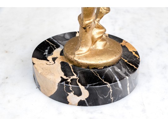 Pair Of French Art Deco Gilt Figures Of Dancers On Marble Bases