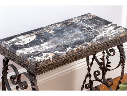 Elegant Antique French Marble-Topped Wrought Iron Accent Table