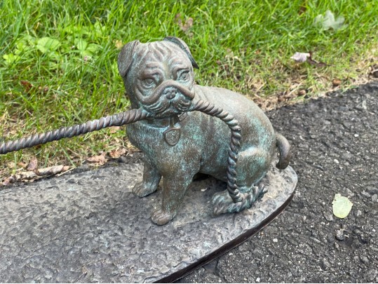 Maitland-Smith Iron Sculpture, Pugs Holding A Rope