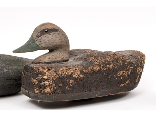 Three Antique Decoy Duct Two Carved Wood, One Cork With Wooden Head