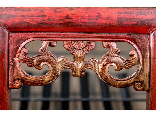 Antique Hand Carved And Lacquered Armchair