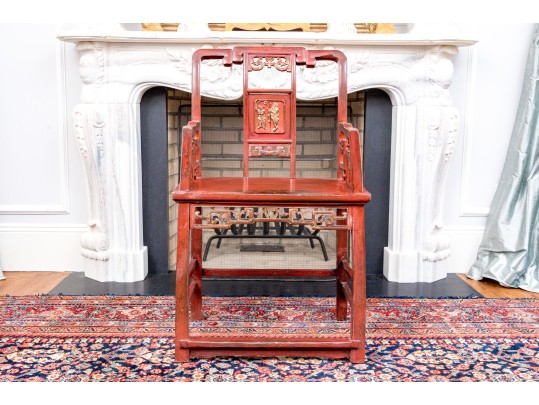 Antique Hand Carved And Lacquered Armchair