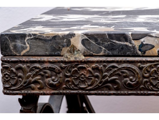 Elegant Antique French Marble-Topped Wrought Iron Accent Table