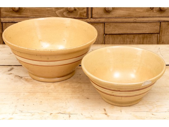 Two Vintage Glazed Ceramic Batter Bowls