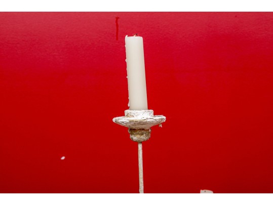 Pair Of Plaster Finished Iron Five-Light Candelabras