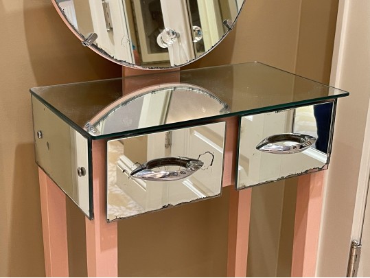 Mirrored Vanity Table With Quality Lucite Stool