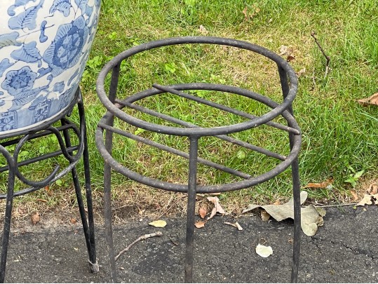 Assorted Planters With Stands And A Garden Gnome