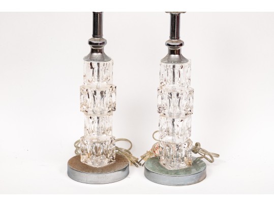 Pair Of MCM Crystal Stacked Cubes Form Table Lights