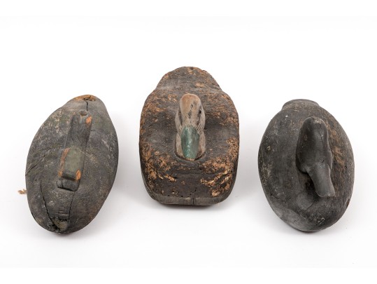 Three Antique Decoy Duct Two Carved Wood, One Cork With Wooden Head