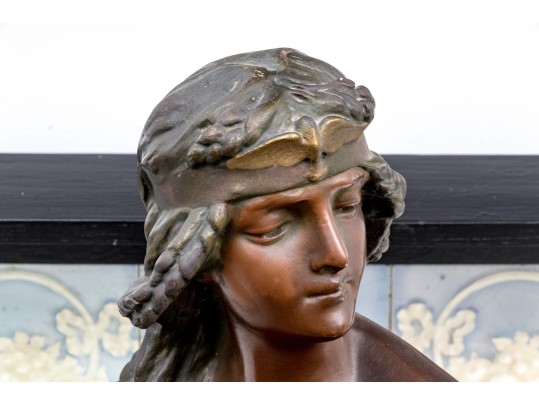 Faux Bronze Finished Plaster Bust On Plinth, 