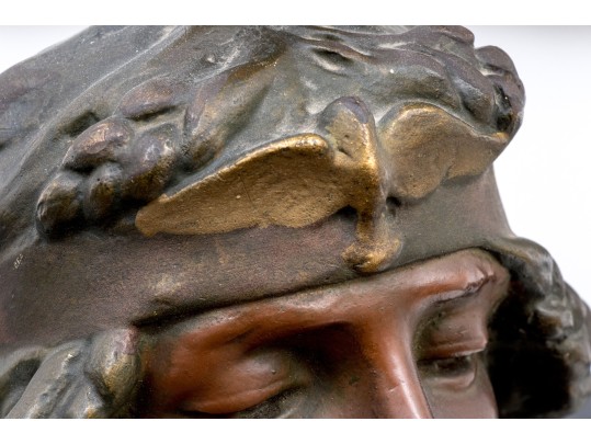 Faux Bronze Finished Plaster Bust On Plinth, 