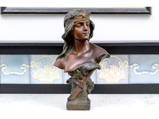 Faux Bronze Finished Plaster Bust On Plinth, 