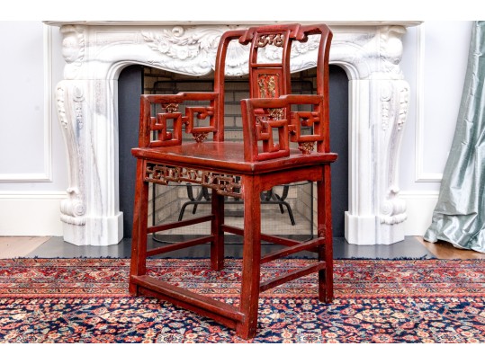 Antique Hand Carved And Lacquered Armchair