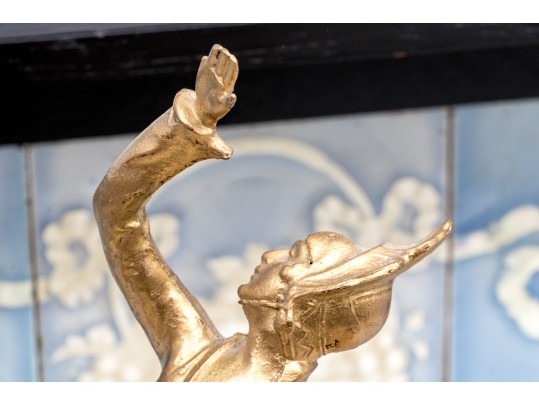 Pair Of French Art Deco Gilt Figures Of Dancers On Marble Bases