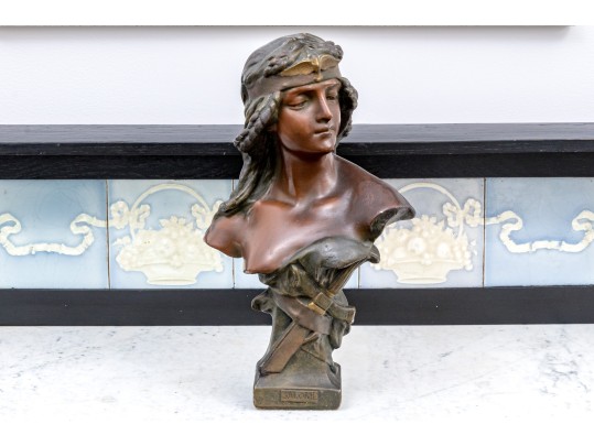 Faux Bronze Finished Plaster Bust On Plinth, 
