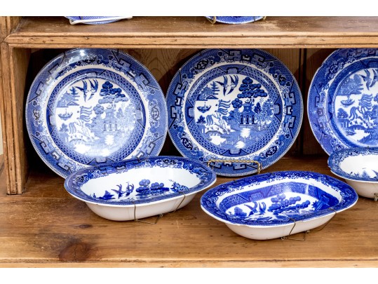 32 Piece Collection Of English Blue And White Transfer Decorated China