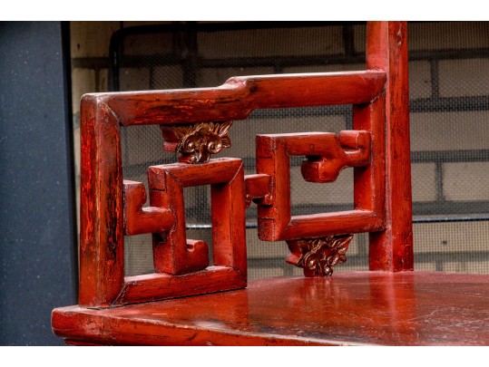 Antique Hand Carved And Lacquered Armchair