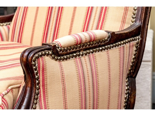 Handsome Pair Of Custom Upholstered Louis XV Style Bergeres