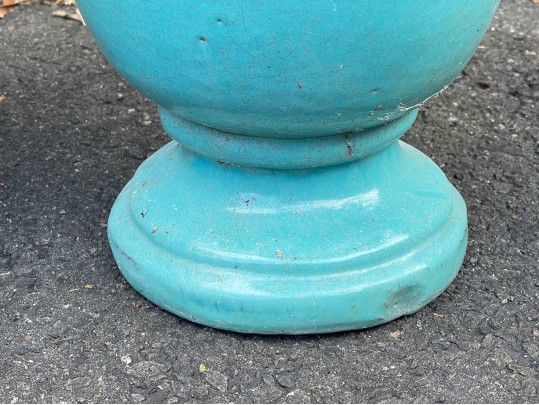 Eye-Catching Pair Of Turquoise Glazed Ceramic Garden Urns